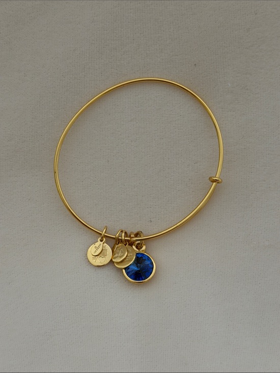 Alex and Ani Jewelry - Alex And Ani Gold-Tone Charm Bangle Bracelet with Blue Crystal Charm